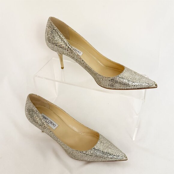 Jimmy Choo Romy Silver Leather Coarse Glitter NWT heels sz EU 41 US 10 - Picture 3 of 10